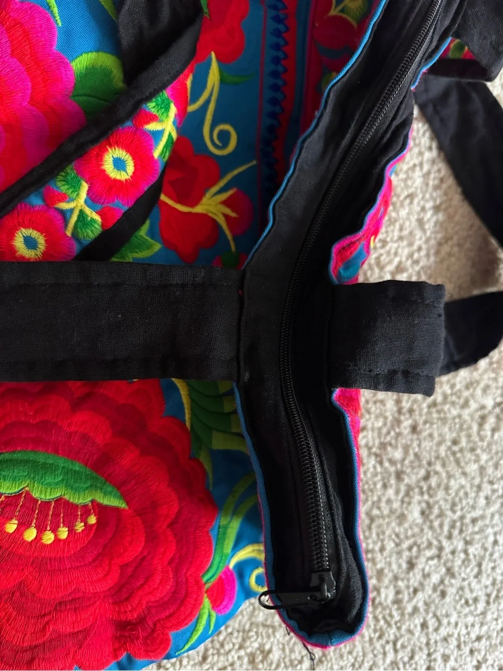 Vibrant Embroidered Floral Tote Bag